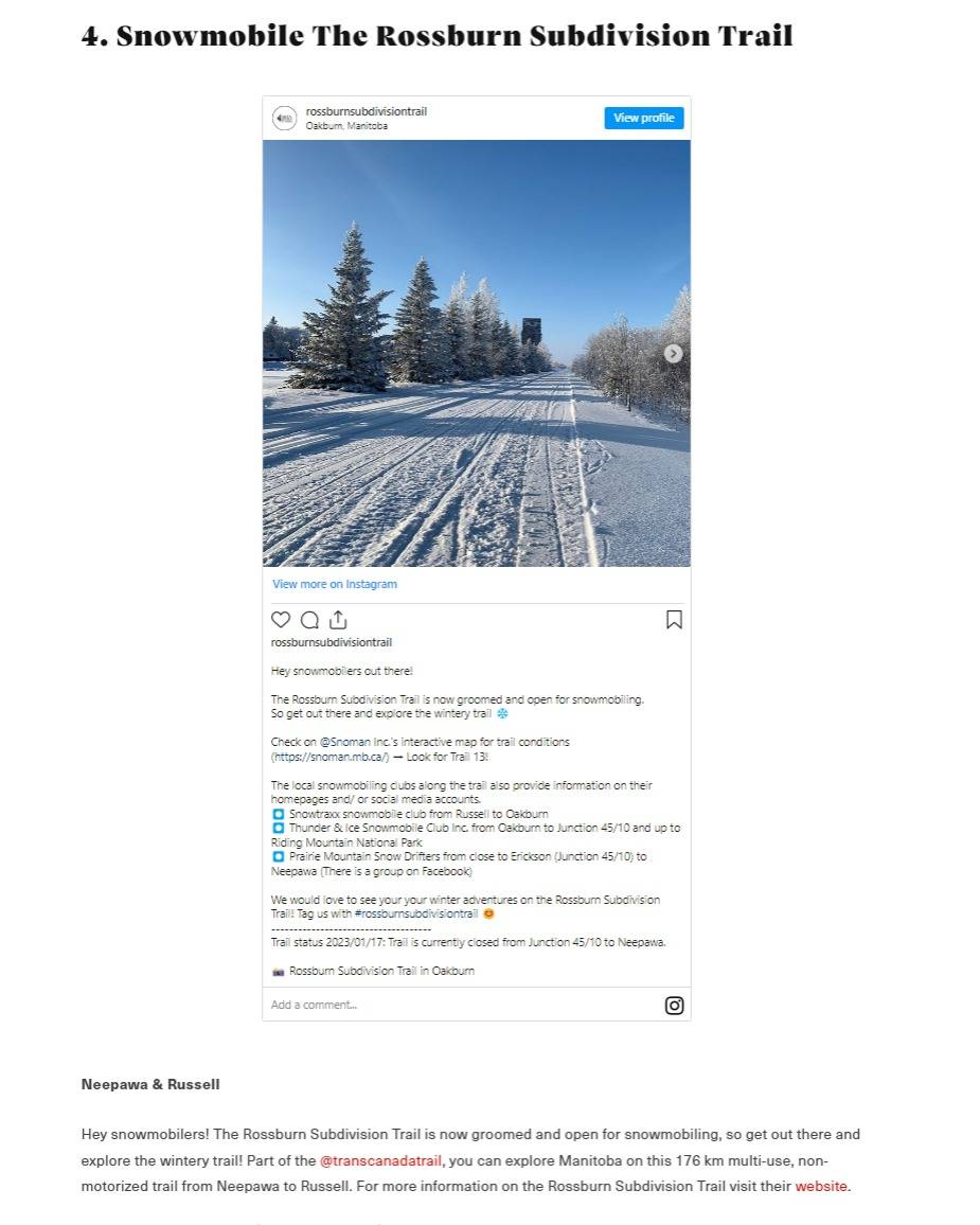 Featured on "10 things to do" by Travel Manitoba Rossburn Subdivision